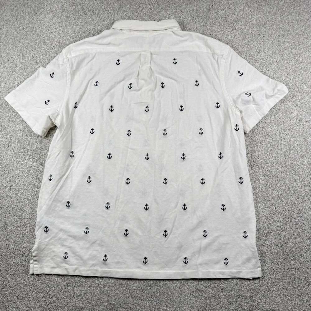 Ralph‎ Lauren Polo Shirt Mens XXL White Anchor Print Knit Oxford Short Sleeve
